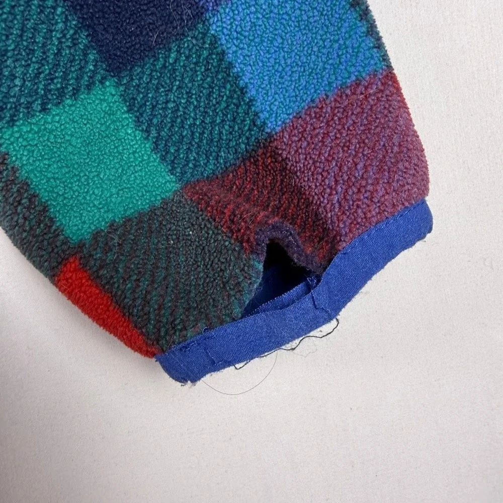 Lands End Mens Small Fleece Pullover Snap Neck Plaid Buffalo Check Multicolor